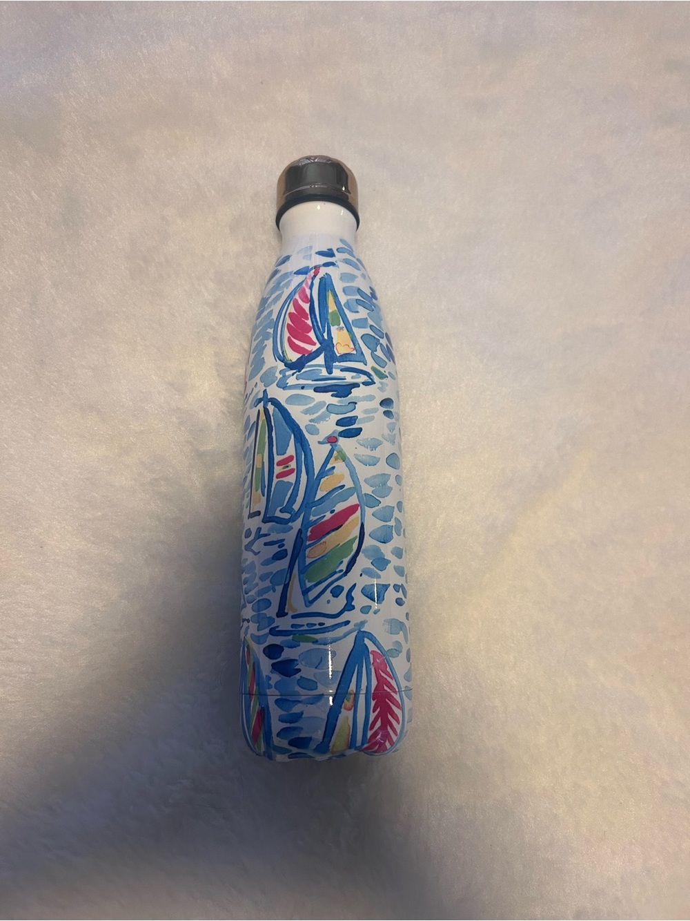 Lilly Pulitzer Blue Multicolor Sailboat Stainless Water Bottle red right return